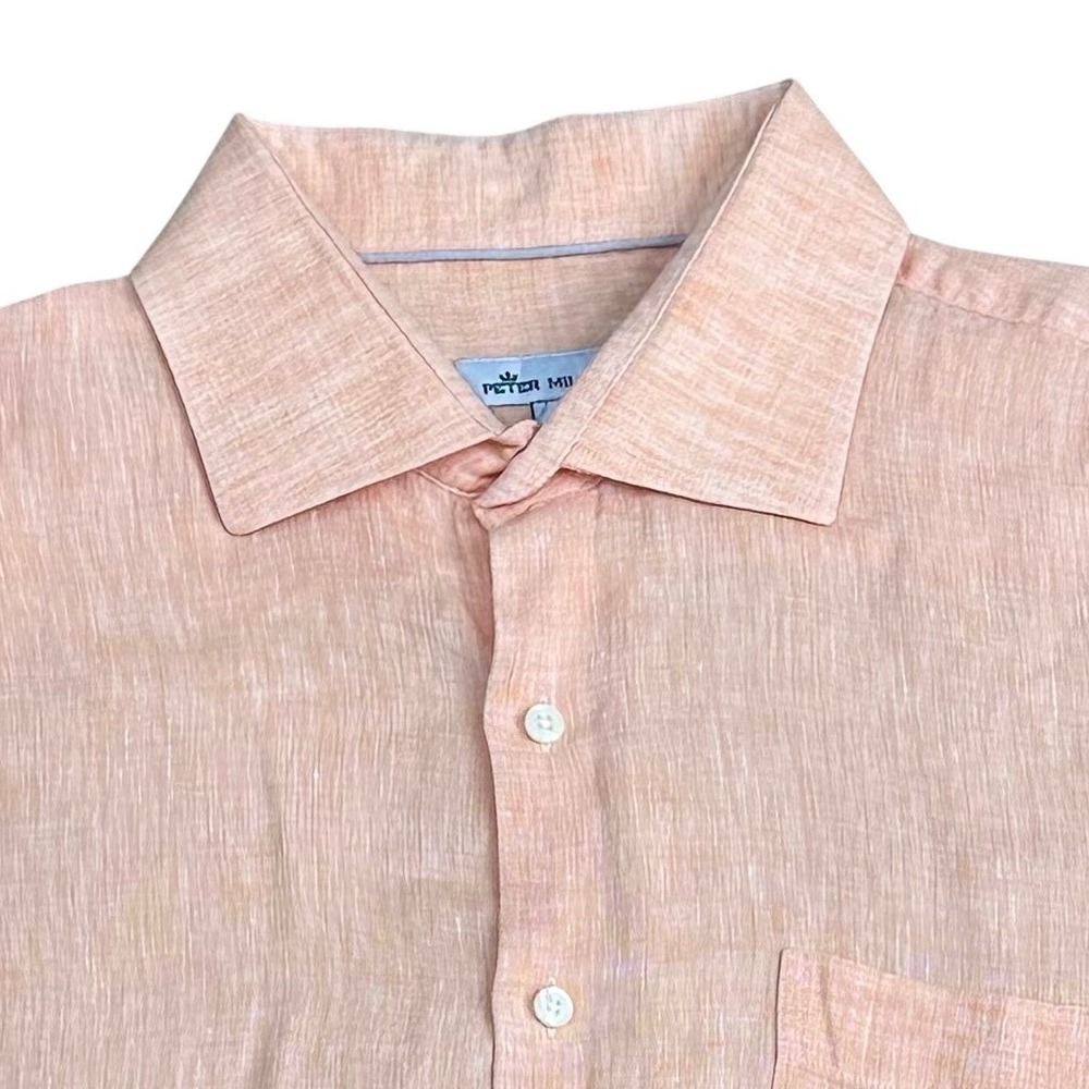 Peter Millar 100% Linen Button Down Shirt Men XL Peach Quiet Luxury Casual EUC